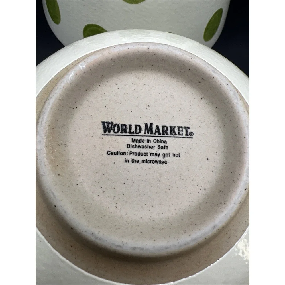 2pc Set World Market Ceramic Noodle Bowl Polka Dot Blue & Green